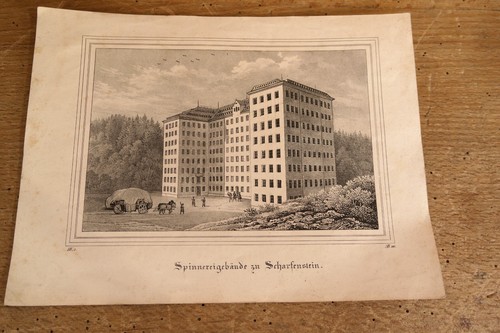 Stahlstich spinnereigebäude - stahlstich,